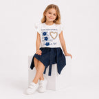 Girls'  2-piece set with a short-sleeve t-shirt and a short skirt.
