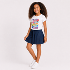 Girls" cute sleeveless top with puff sleeves and a matching pleated skirt set
