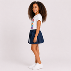 Girls" cute sleeveless top with puff sleeves and a matching pleated skirt set
