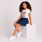 Girls" cute sleeveless top with puff sleeves and a matching pleated skirt set