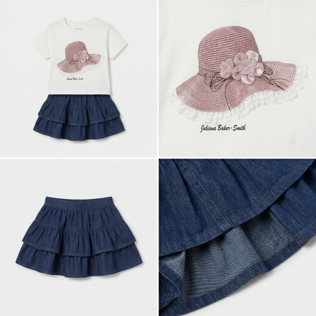 Girls' Flower Cap T-Shirt & Skirt set