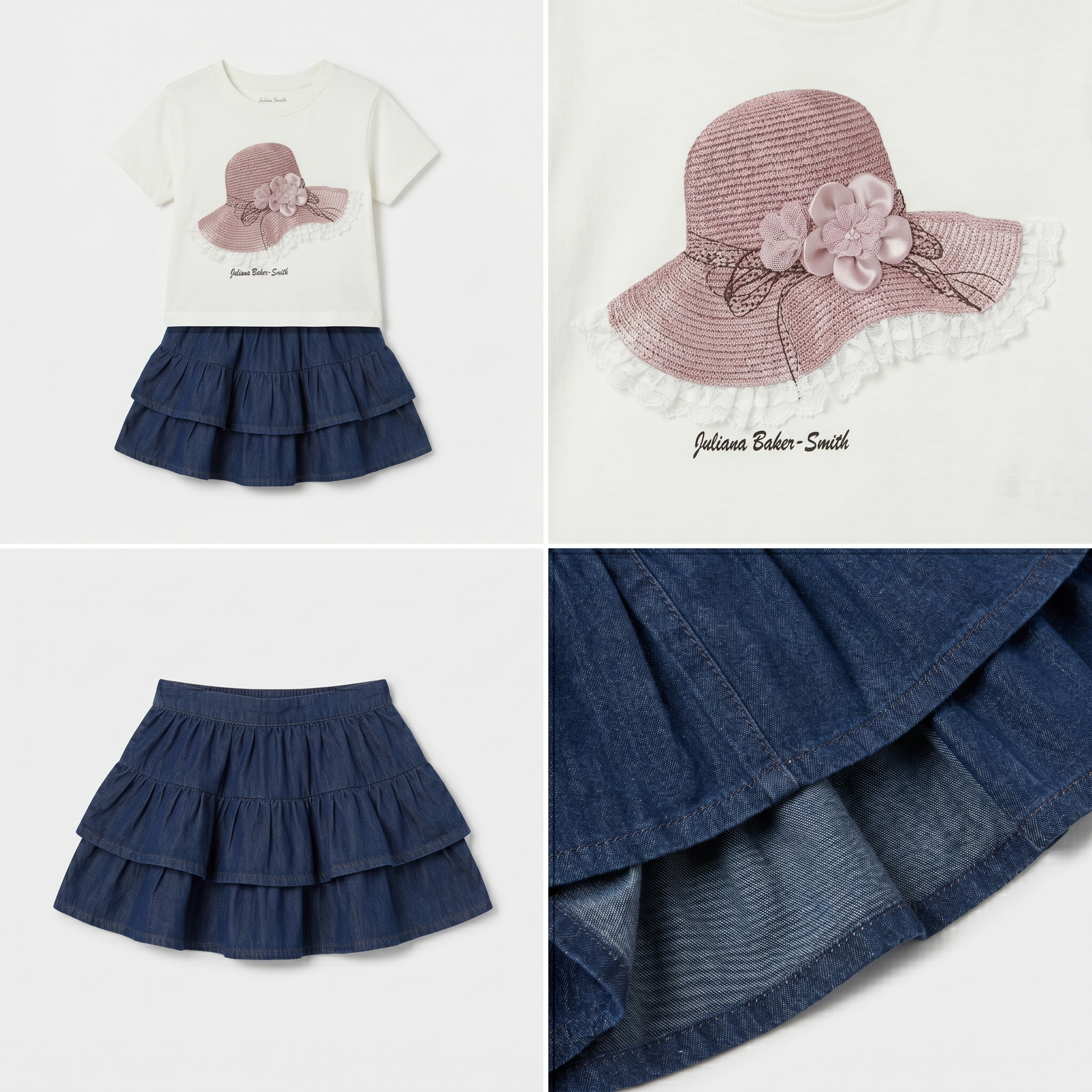 Girls' Flower Cap T-Shirt & Skirt set