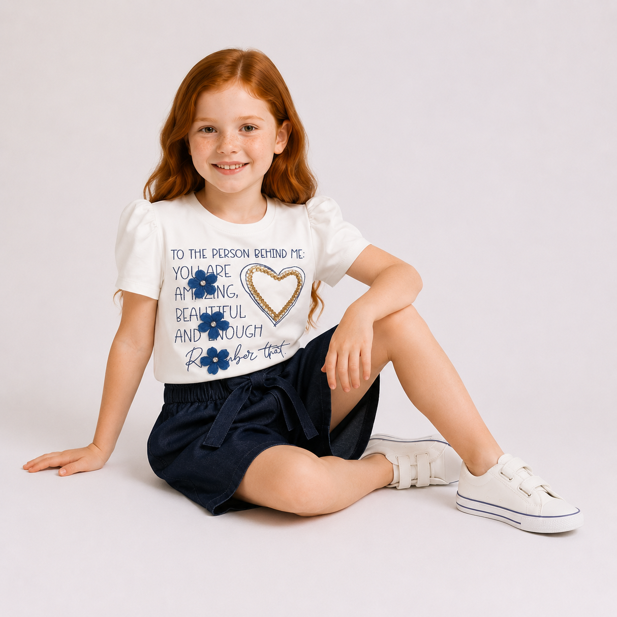 Girls'  2-piece set with a short-sleeve t-shirt and a short skirt.