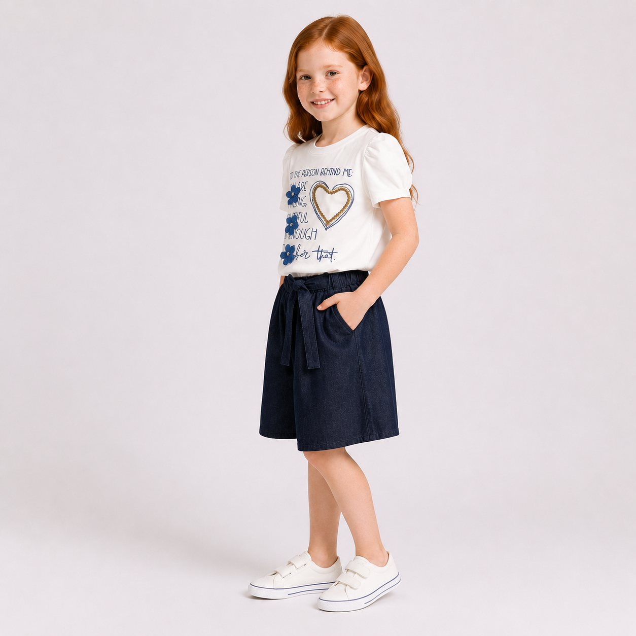 Girls'  2-piece set with a short-sleeve t-shirt and a short skirt.