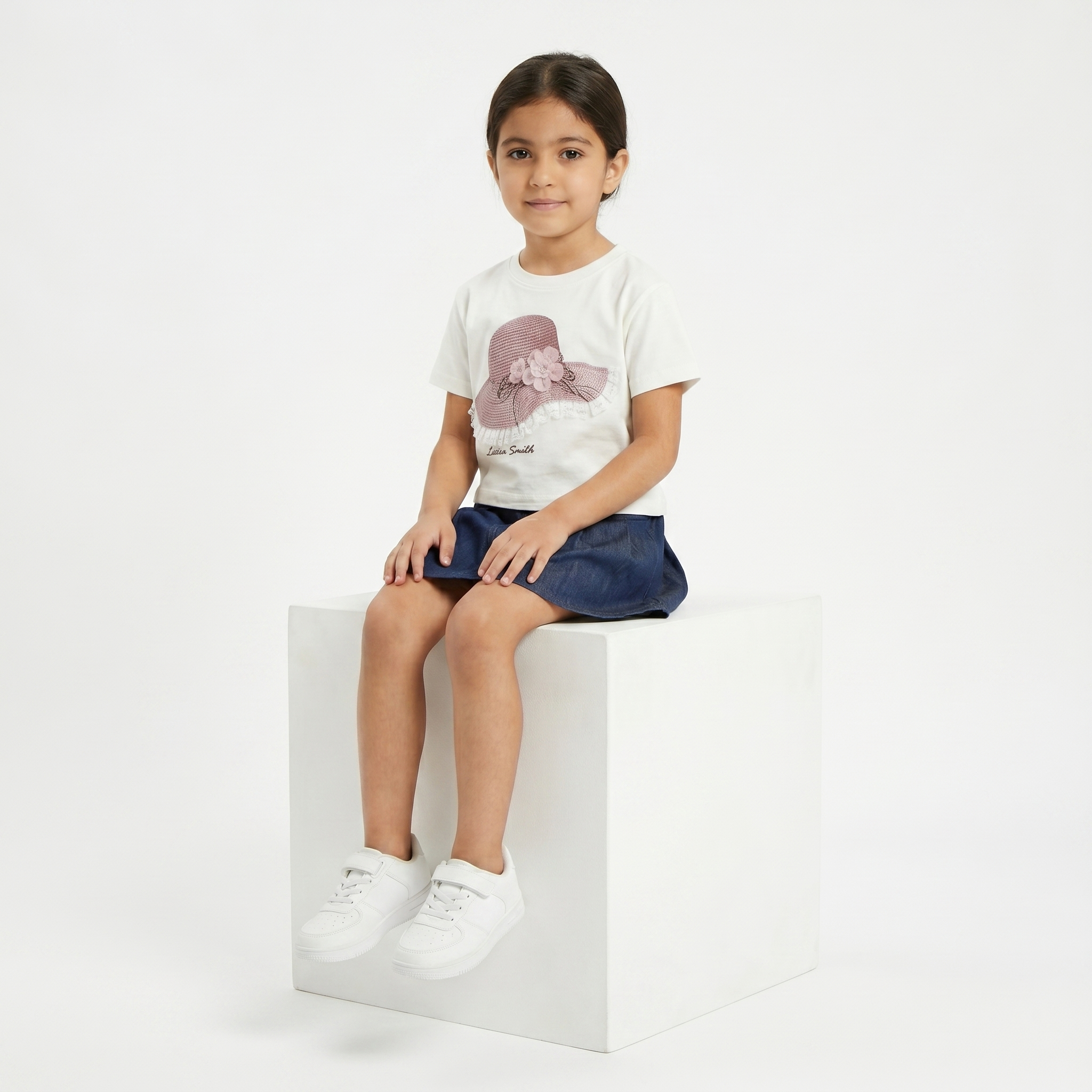 Girls' Flower Cap T-Shirt & Skirt set