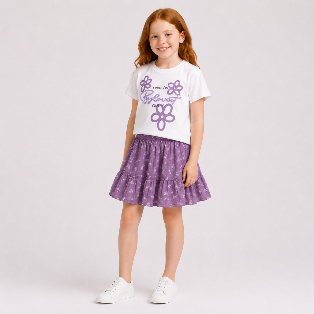 Girls' 2-piece set with a short-sleeve t-shirt and a short skirt set