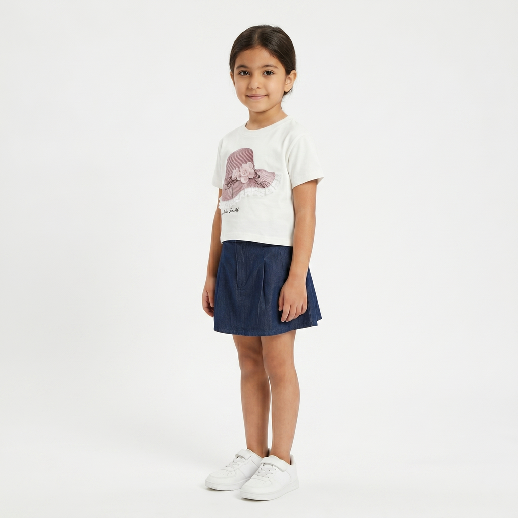 Girls' Flower Cap T-Shirt & Skirt set