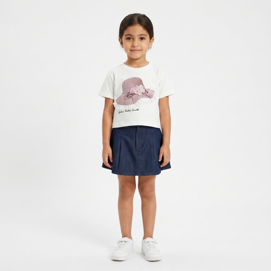 Girls' Flower Cap T-Shirt & Skirt set