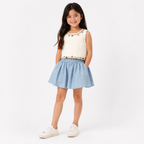 Girls'2-piece outfit featuring a short-sleeve top and a pleated short skirt Set.