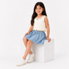 Girls'2-piece outfit featuring a short-sleeve top and a pleated short skirt Set.