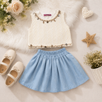 Girls'2-piece outfit featuring a short-sleeve top and a pleated short skirt Set.