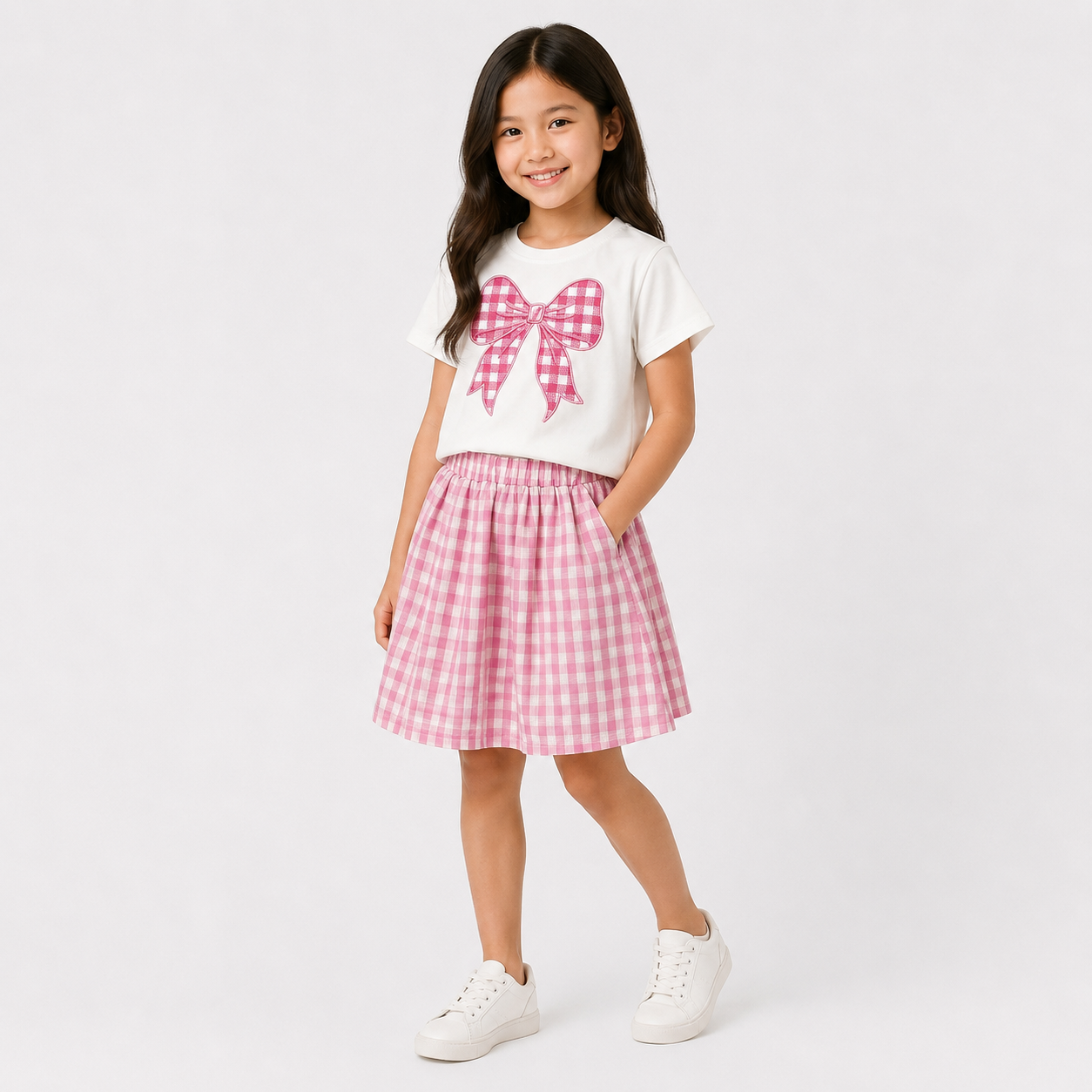 Girls' Cute Pink T-Shirt & Skirt Set