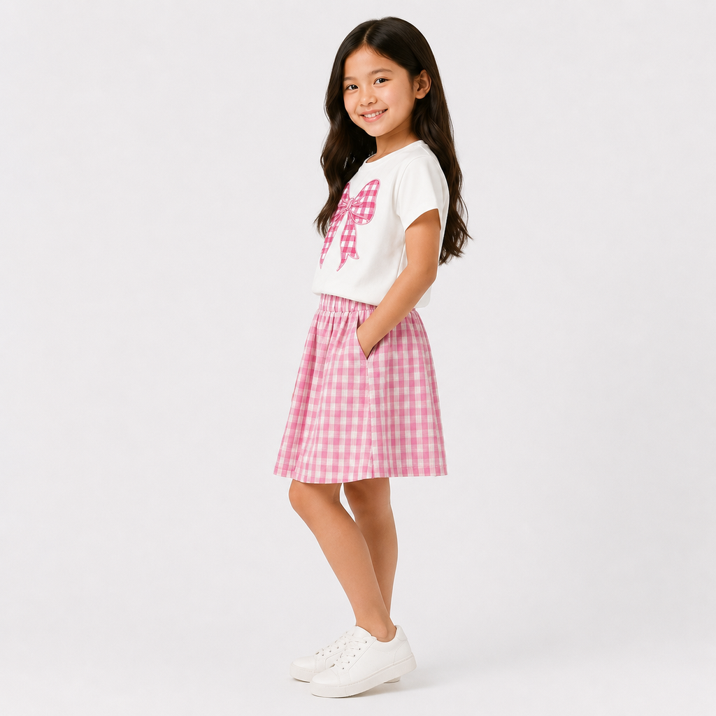 Girls' Cute Pink T-Shirt & Skirt Set