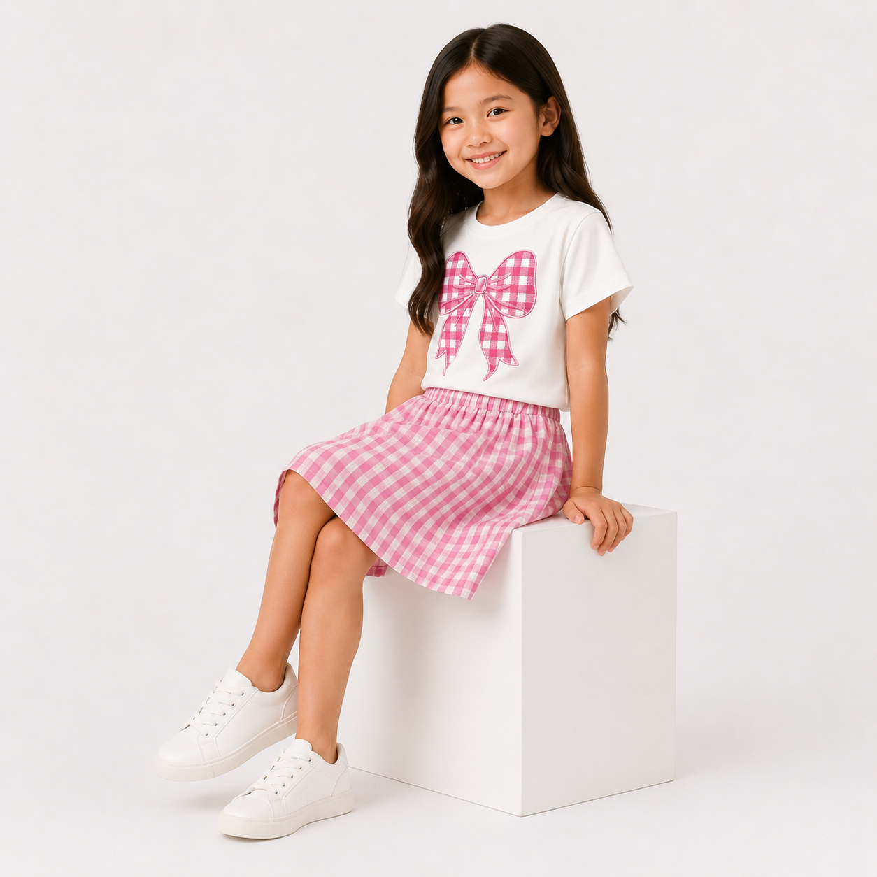 Girls' Cute Pink T-Shirt & Skirt Set