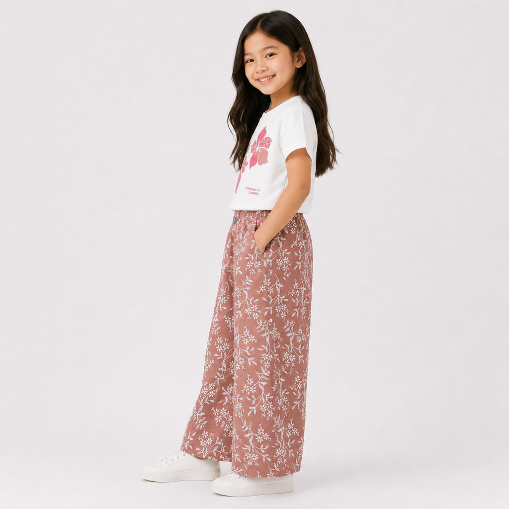 Girls'  2-piece set with a short-sleeve t-shirt and wide-leg pants