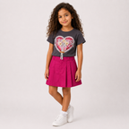 Girls' Printed Heart T-Shirt & Skirt set