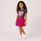 Girls' Printed Heart T-Shirt & Skirt set