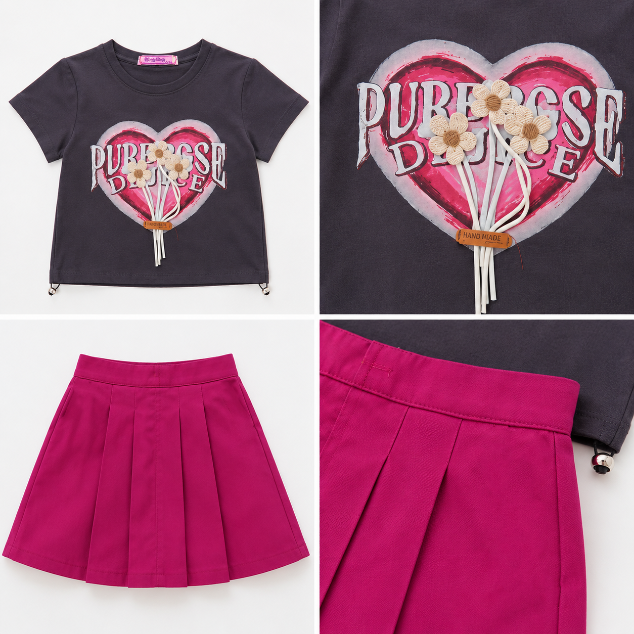 Girls' Printed Heart T-Shirt & Skirt set