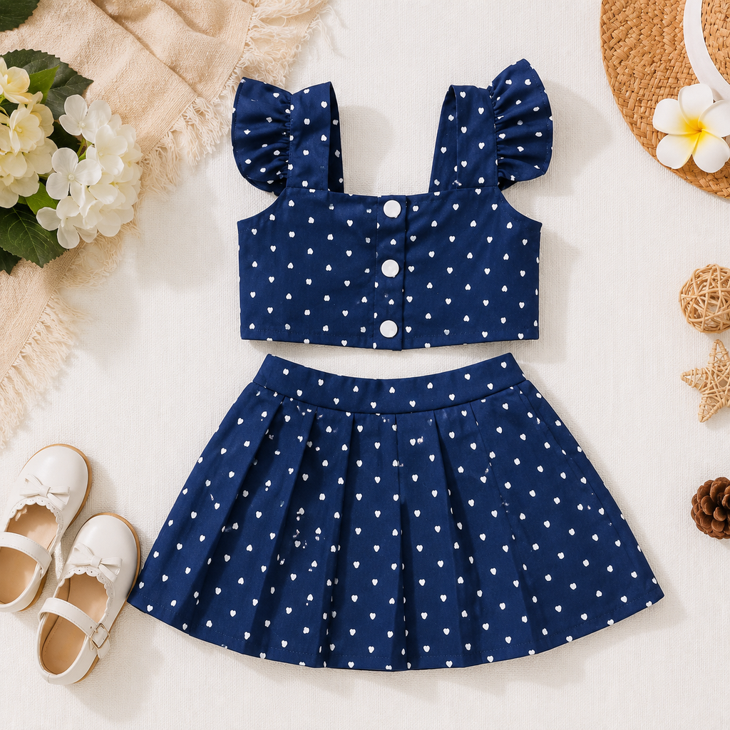 Girls" Hearts Top & Skirt Set