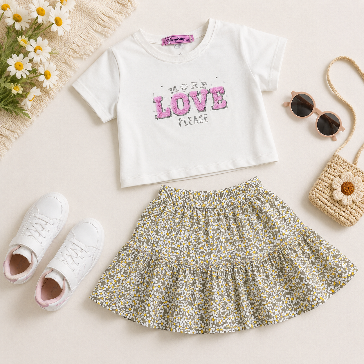 Girls' More Love Please Print set