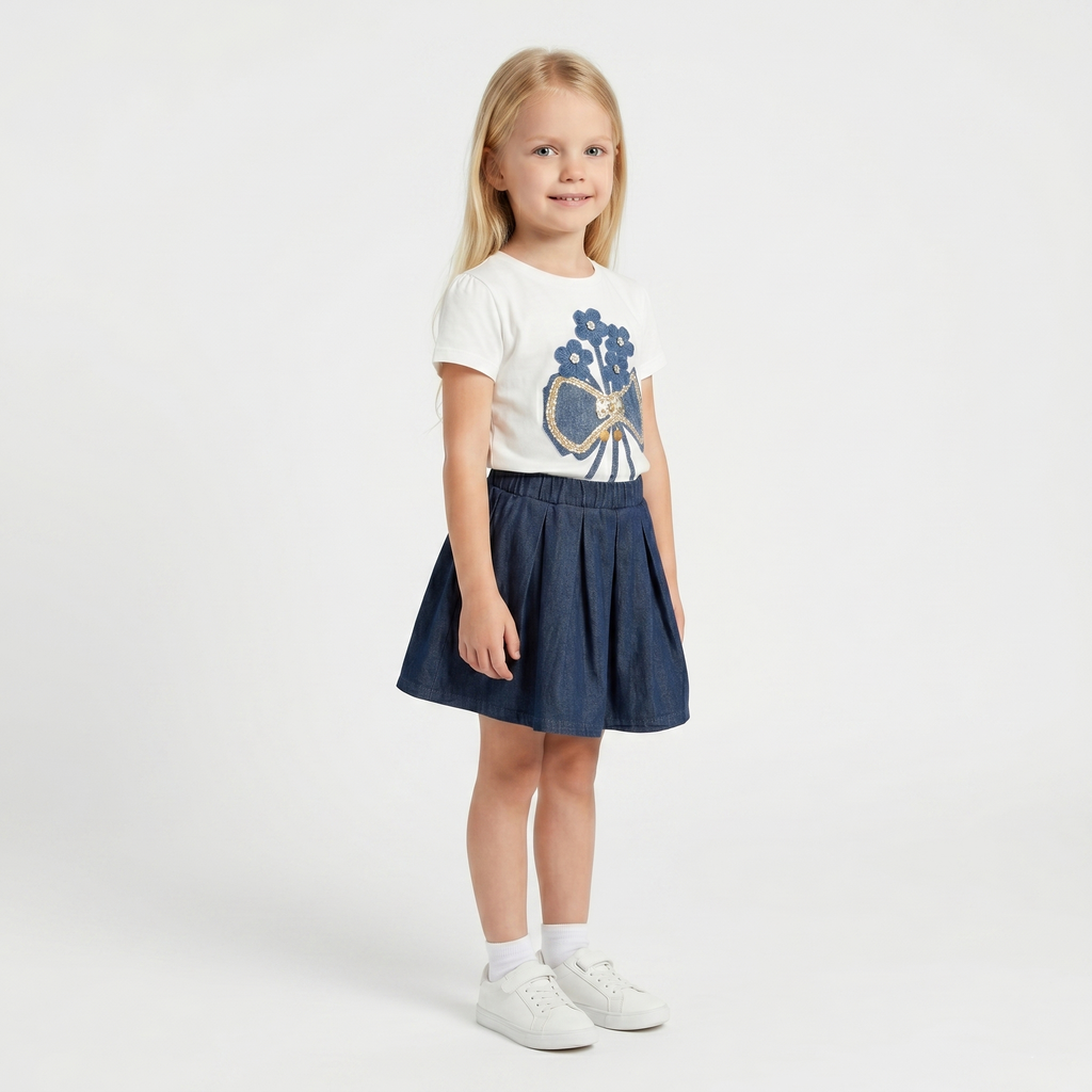 Girls' Blue Flowers T-Shirt & Skirt set