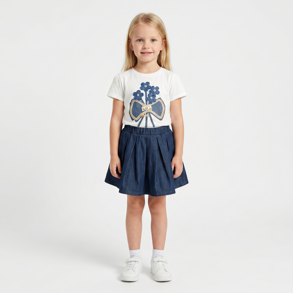 Girls' Blue Flowers T-Shirt & Skirt set