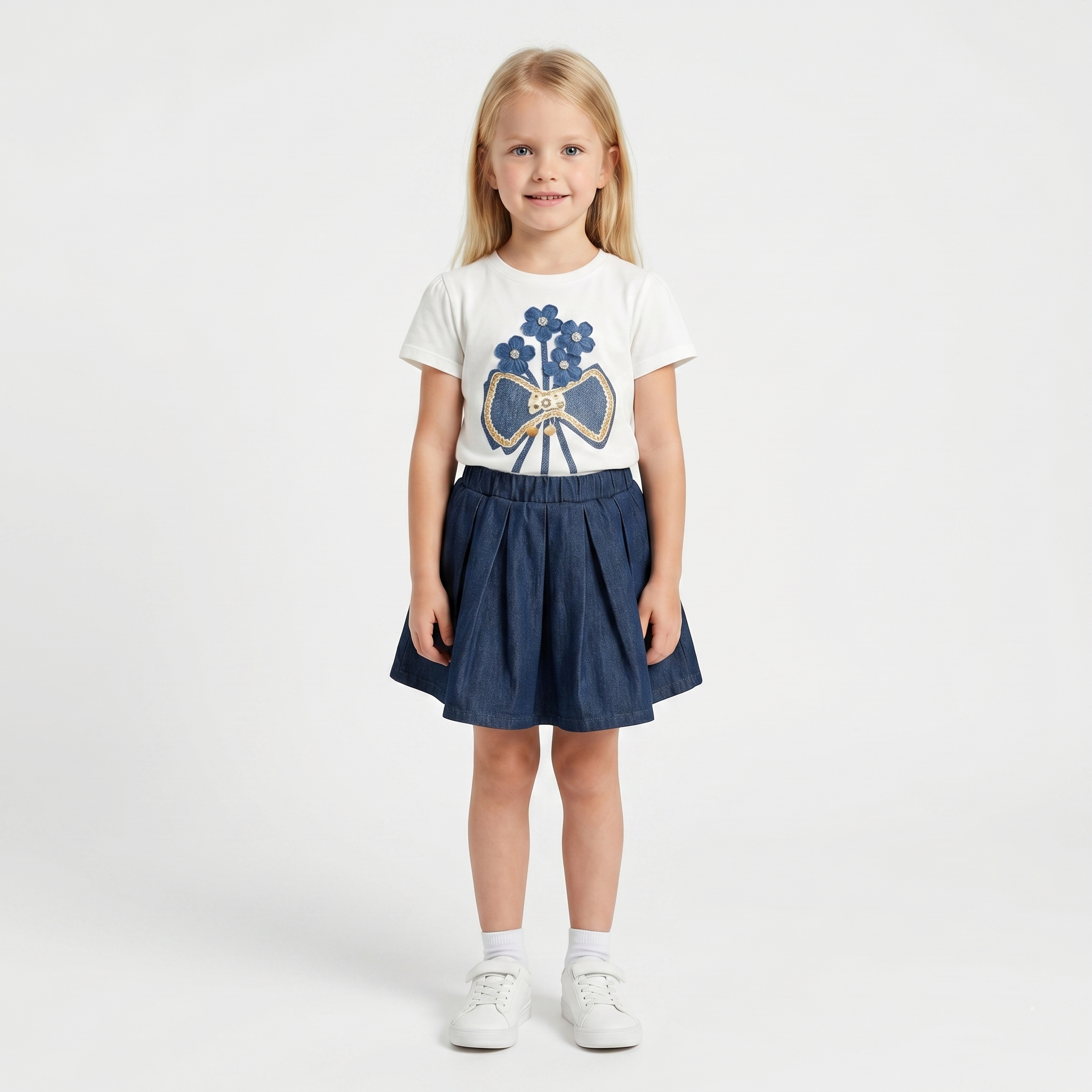 Girls' Blue Flowers T-Shirt & Skirt set