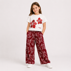 Girls'  2-piece set with a short-sleeve t-shirt and wide-leg pants