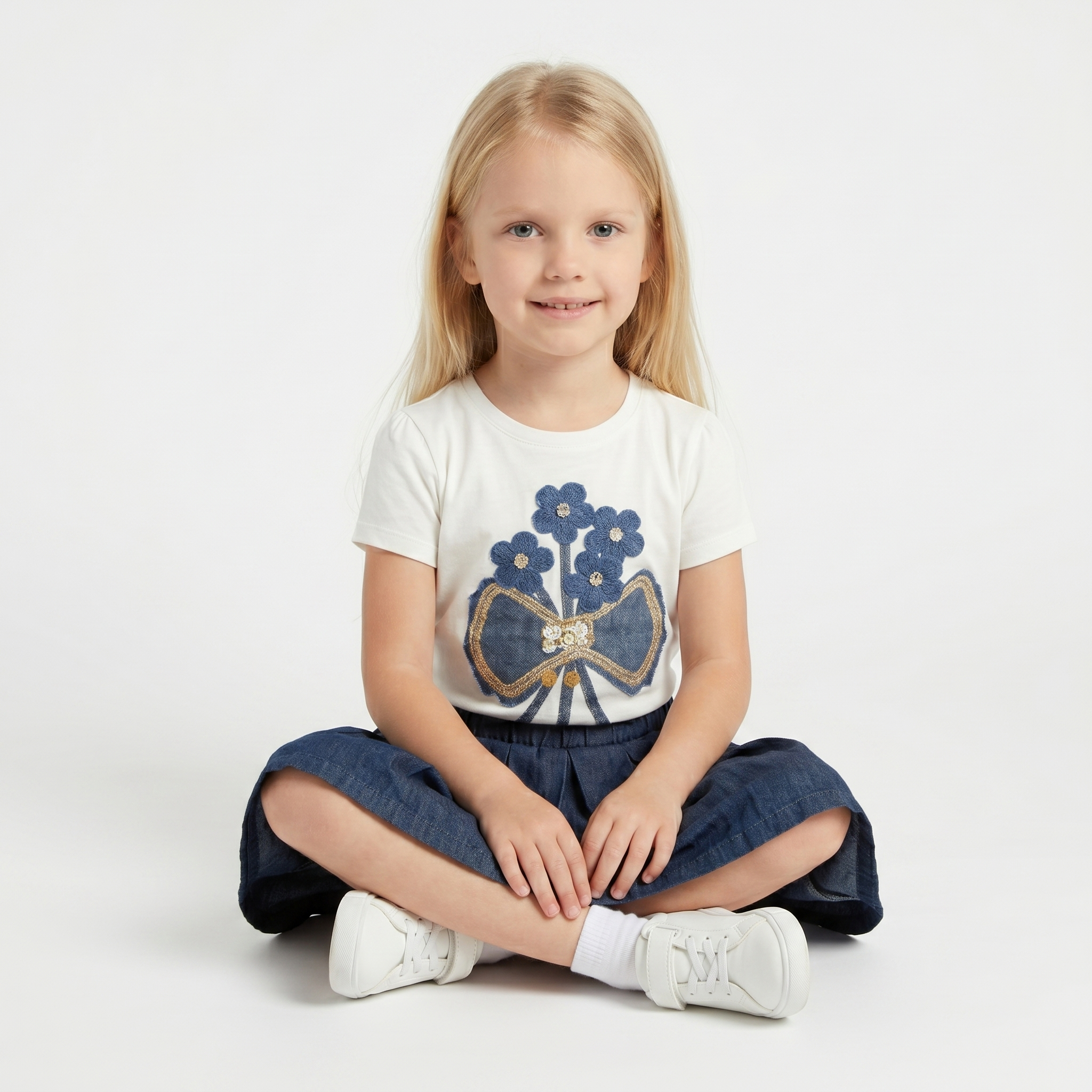 Girls' Blue Flowers T-Shirt & Skirt set
