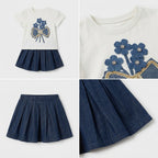 Girls' Blue Flowers T-Shirt & Skirt set