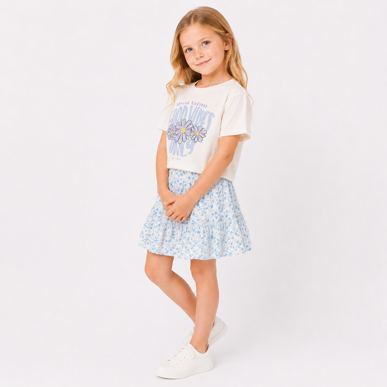 Girls' Good Vibes Only T-Shirt& Skirt set