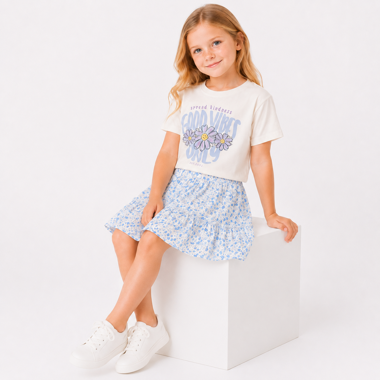 Girls' Good Vibes Only T-Shirt& Skirt set