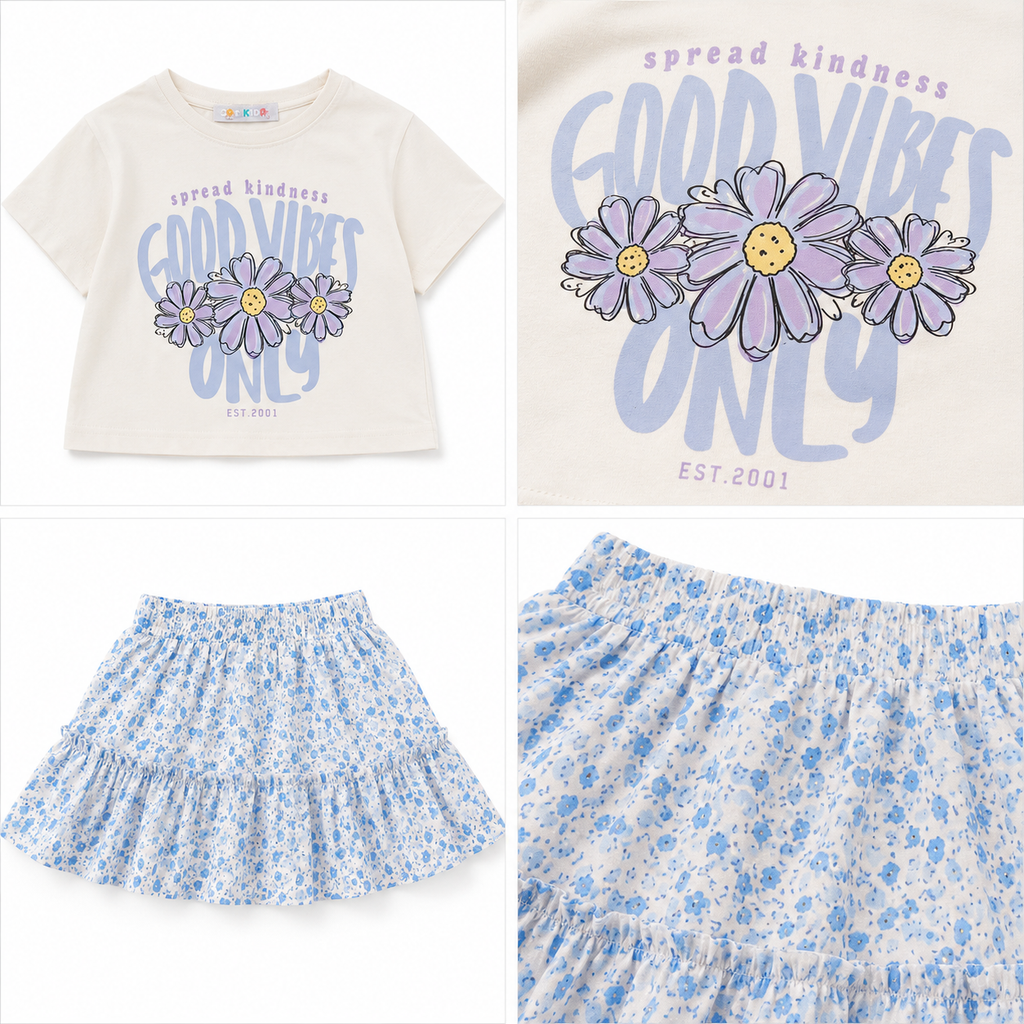 Girls' Good Vibes Only T-Shirt& Skirt set