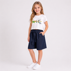 Girls' Casual denim overalls with a striped long-sleeve t-shirt Set