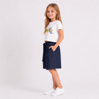 Girls' Casual denim overalls with a striped long-sleeve t-shirt Set
