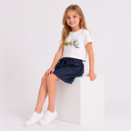 Girls' Casual denim overalls with a striped long-sleeve t-shirt Set