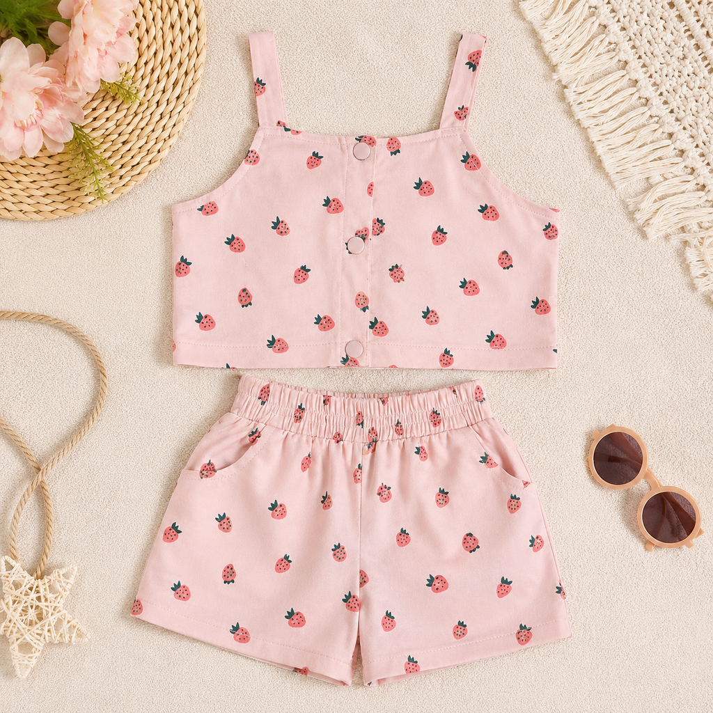 Girls' Cute strawberry skirt 2-piece set