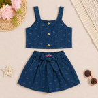 Girls' "2-piece set with a Crop Top and a Short Skirt.