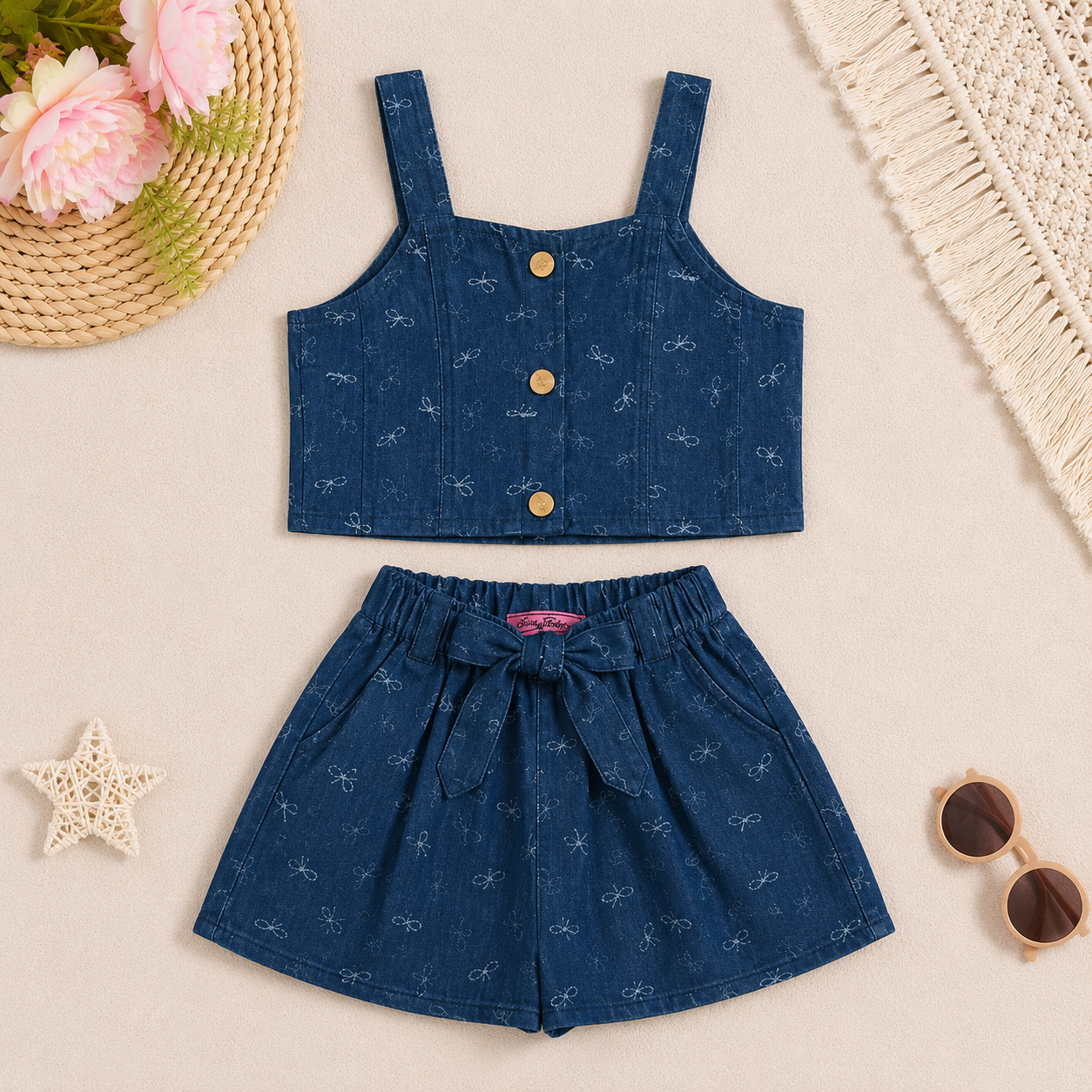 Girls' "2-piece set with a Crop Top and a Short Skirt.