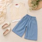 Girls'  3-piece outfit featuring a Top and wide-leg pants.