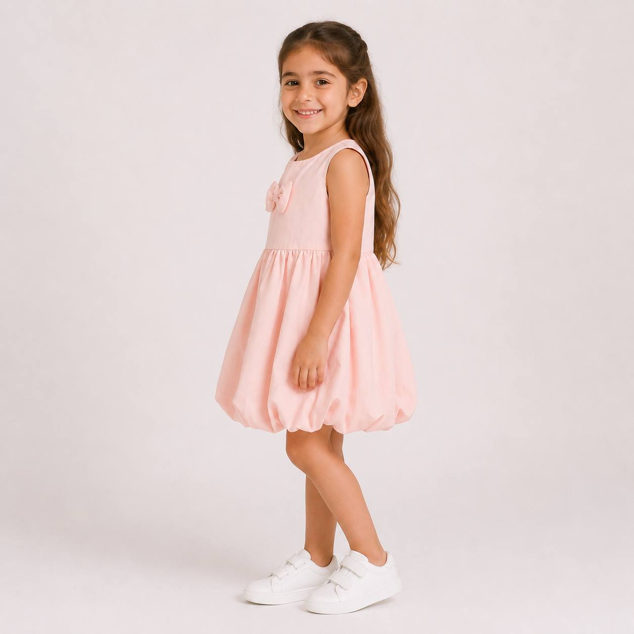 Girls' Cute  dress with a bow accent on the chest set