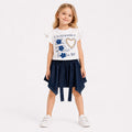 Girls'  2-piece set with a short-sleeve t-shirt and a short skirt.