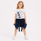 Girls'  2-piece set with a short-sleeve t-shirt and a short skirt.