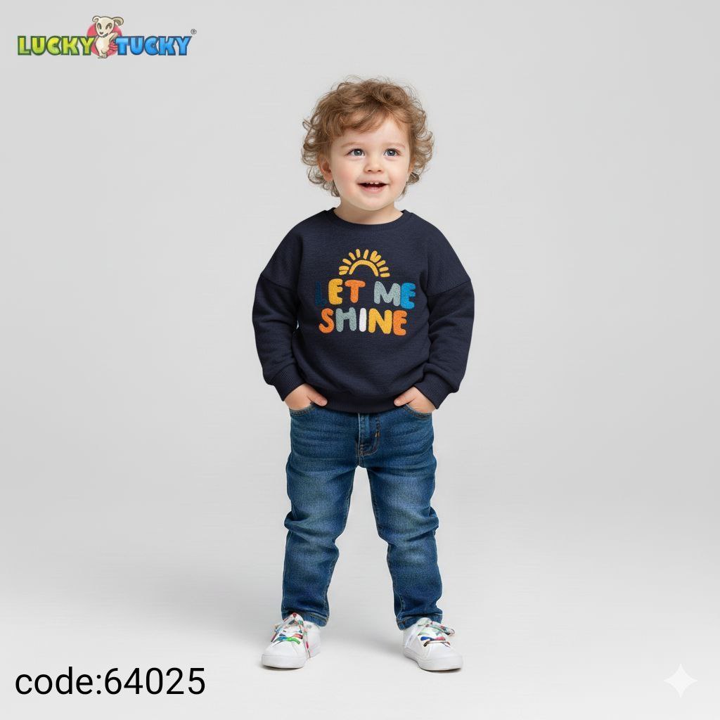 Boys Winter Sweatshirt with “Let Me Shine” Print – Navy