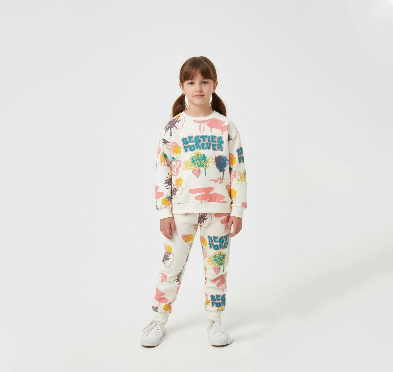 Girls Printed Sweatshirt & Pants Set