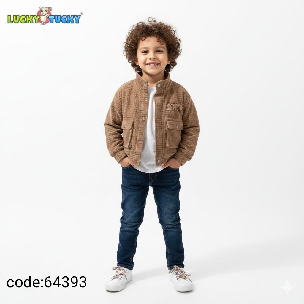 Kids Textured Button Jacket – Brown