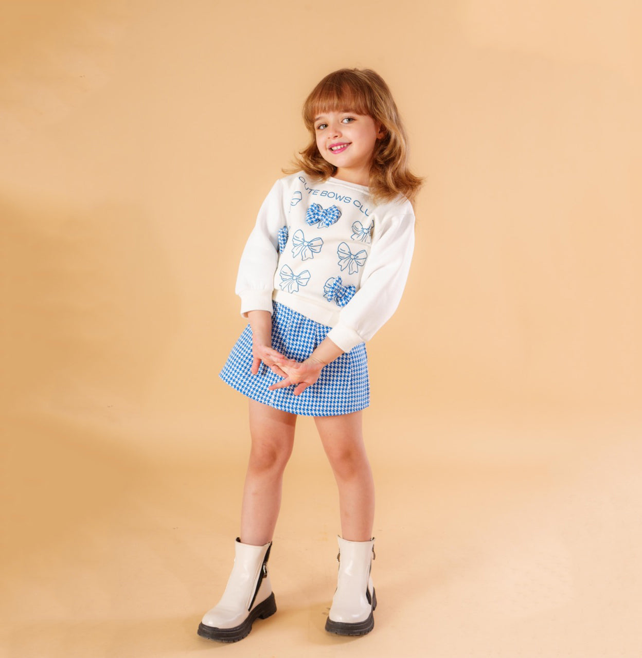 Girls Bow Print Sweatshirt & Skirt Set