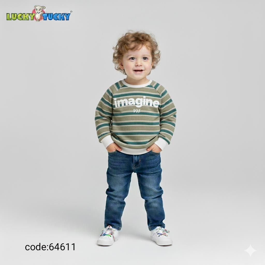 Kids Winte Striped Sweatshirt with “Imagine” Print – Long Sleeves