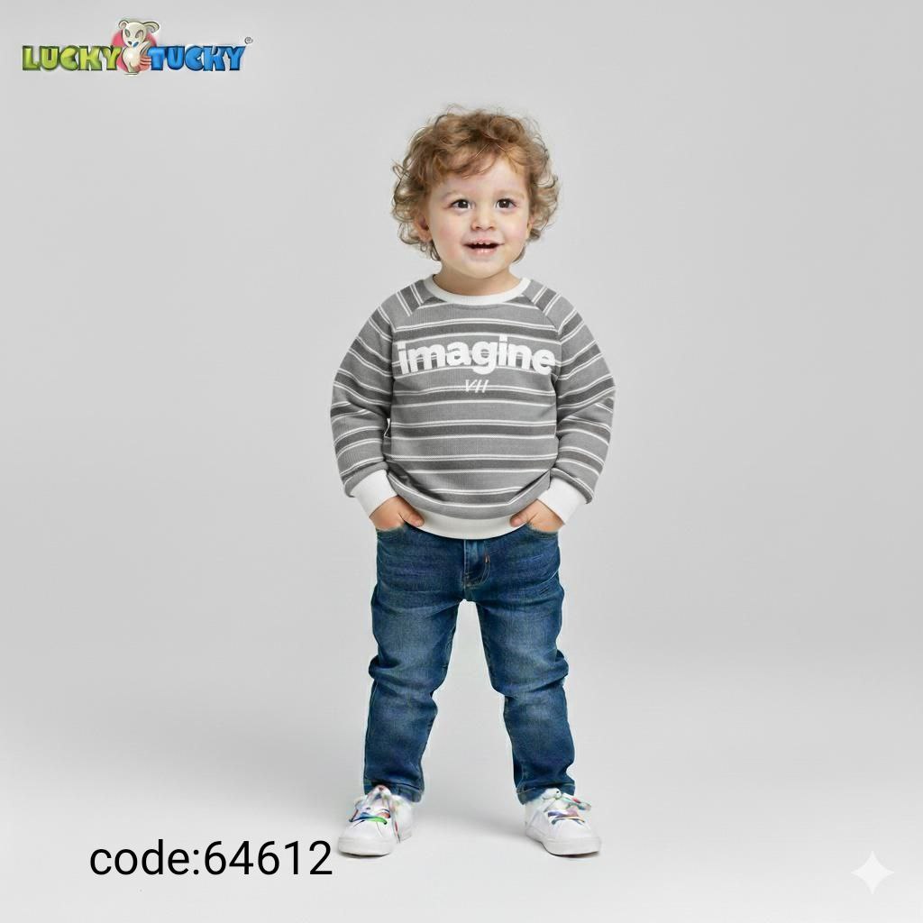 Kids Winte Striped Sweatshirt with “Imagine” Print – Long Sleeves