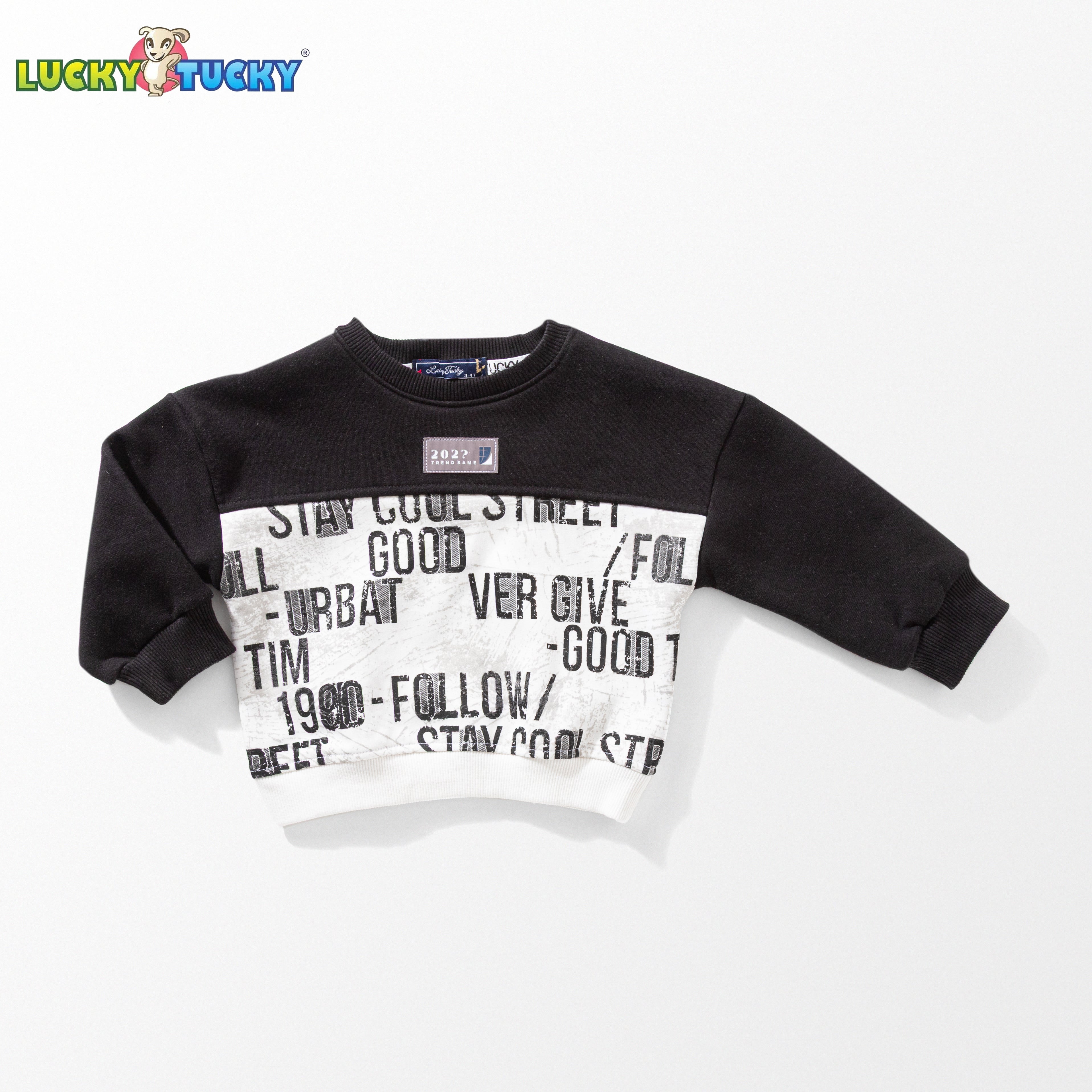 Kids Winter Street Style Letter Print Sweatshirt – Black & White